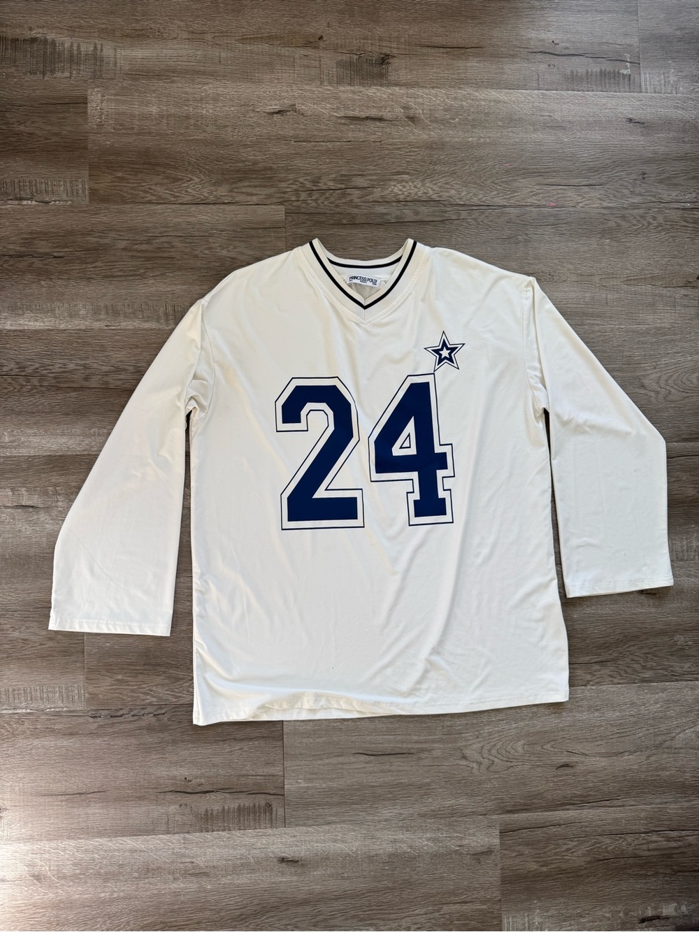 Princess Polly #24 Football Jersey Long Sleeve Top White US 4